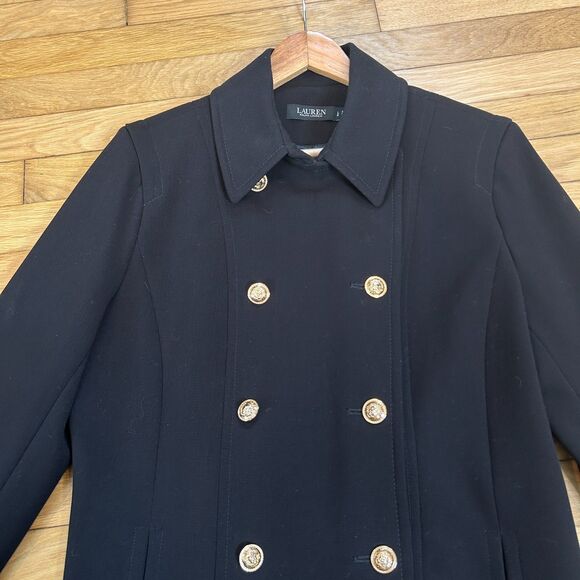 Ralph Lauren Double Breasted Black Pea Coat Women's Size Large - Picture 3 of 7